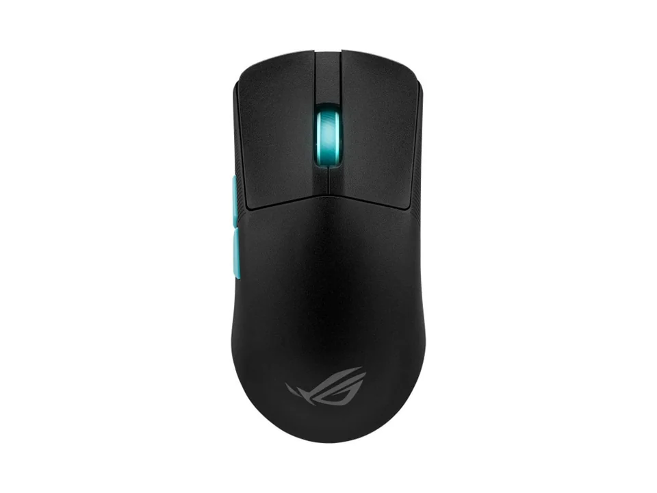 ASUS ROG Harpe Ace Aim Lab Edition wireless gaming mouse in black, top view on a white background