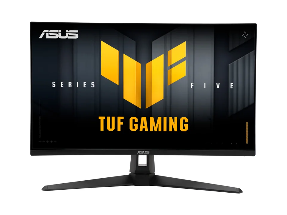 ASUS TUF Gaming VG27AQ5A 27-inch monitor on its black V-shaped stand