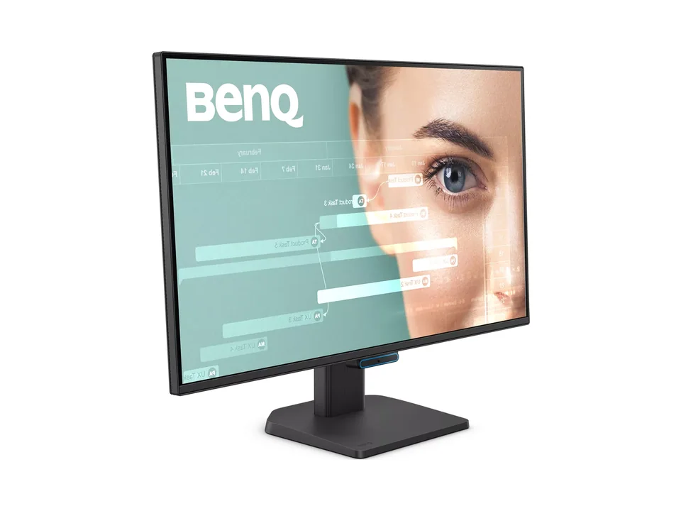 Monitor negro BenQ GW2790C de 27 pulgadas sobre su pie, visto en ángulo
