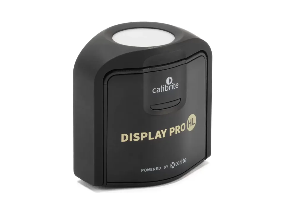 Black Calibrite Display Pro HL colorimeter, three-quarter view