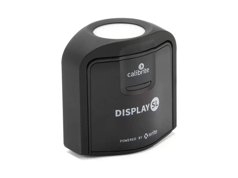 Black Calibrite Display SL colorimeter, three-quarter view