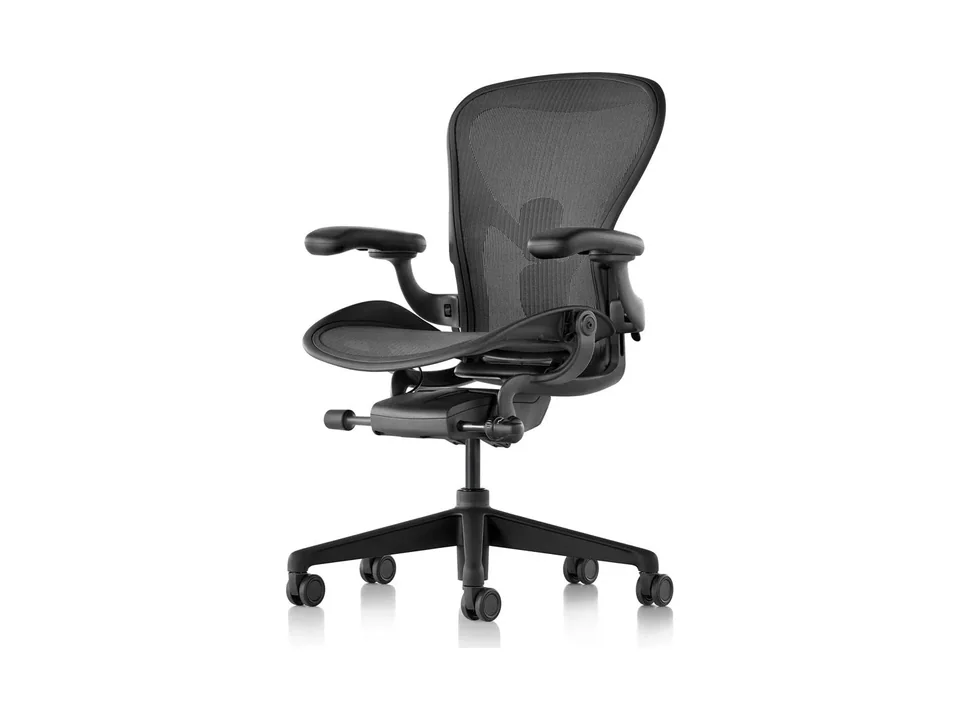 Herman Miller Aeron mesh office chair in Graphite, three-quarter front view