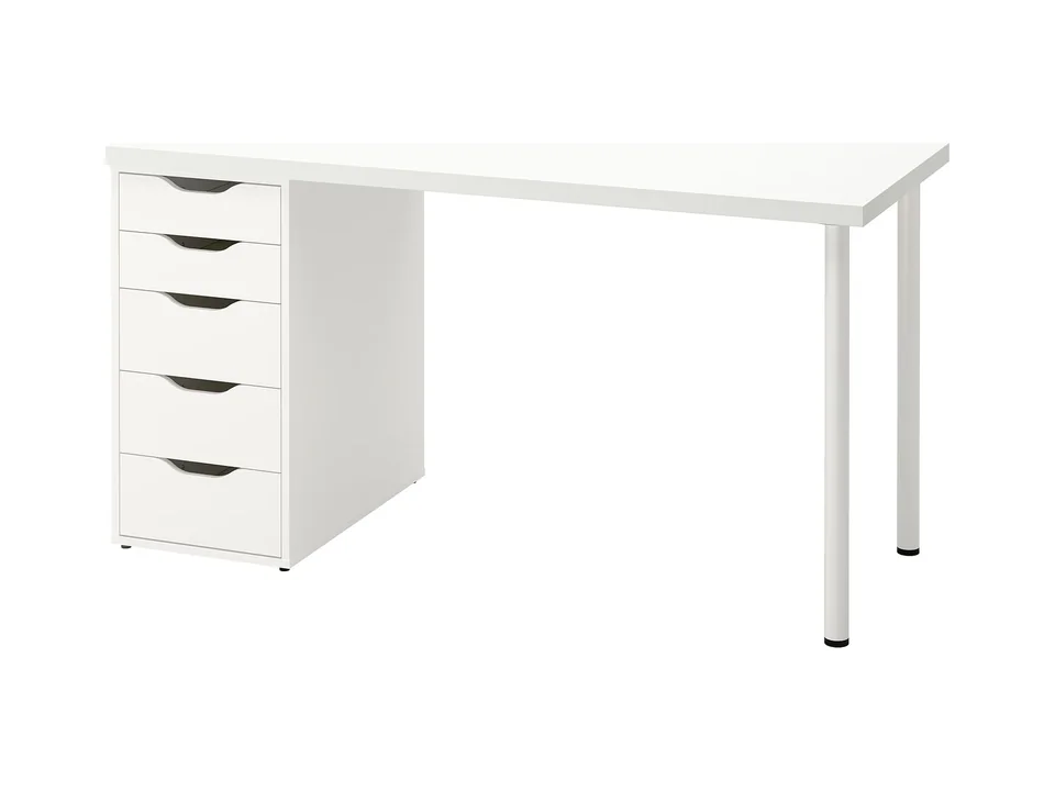 White IKEA LAGKAPTEN desk on ADILS legs with an ALEX drawer unit