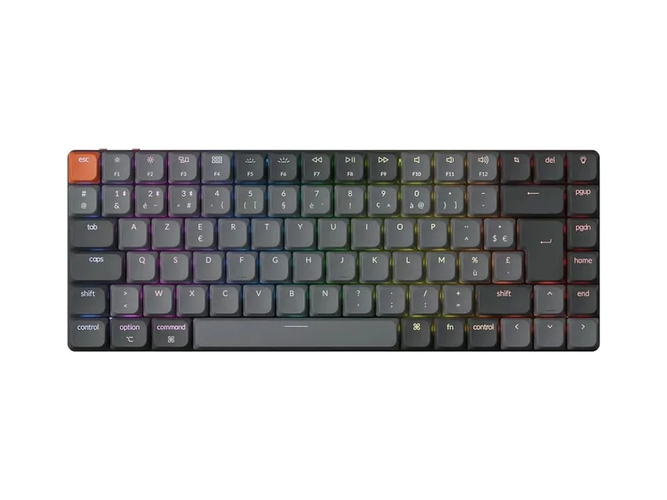 Keychron K3 Max 75% low-profile keyboard in black with RGB backlighting and an orange Esc key, top view