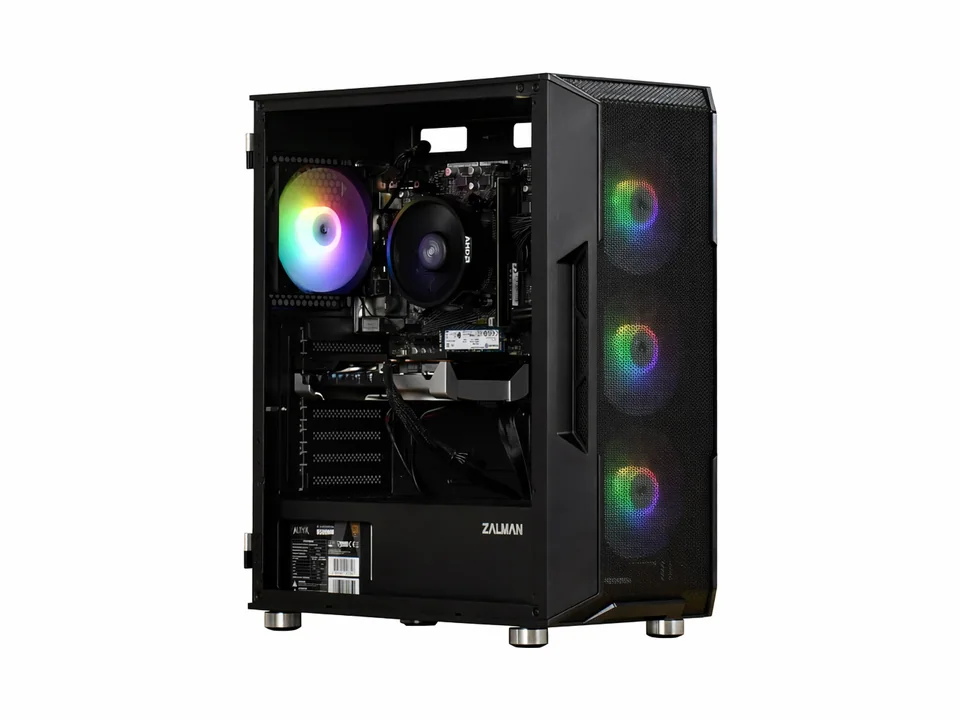 LDLC PC11 ART black mid-tower with glass side and RGB fans, seen at an angle