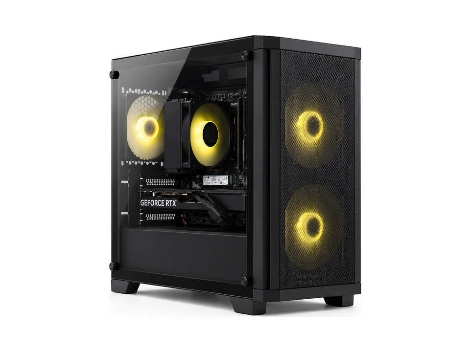 LDLC PC11 VOLT SEVENTY black micro tower with a glass side and lit fans