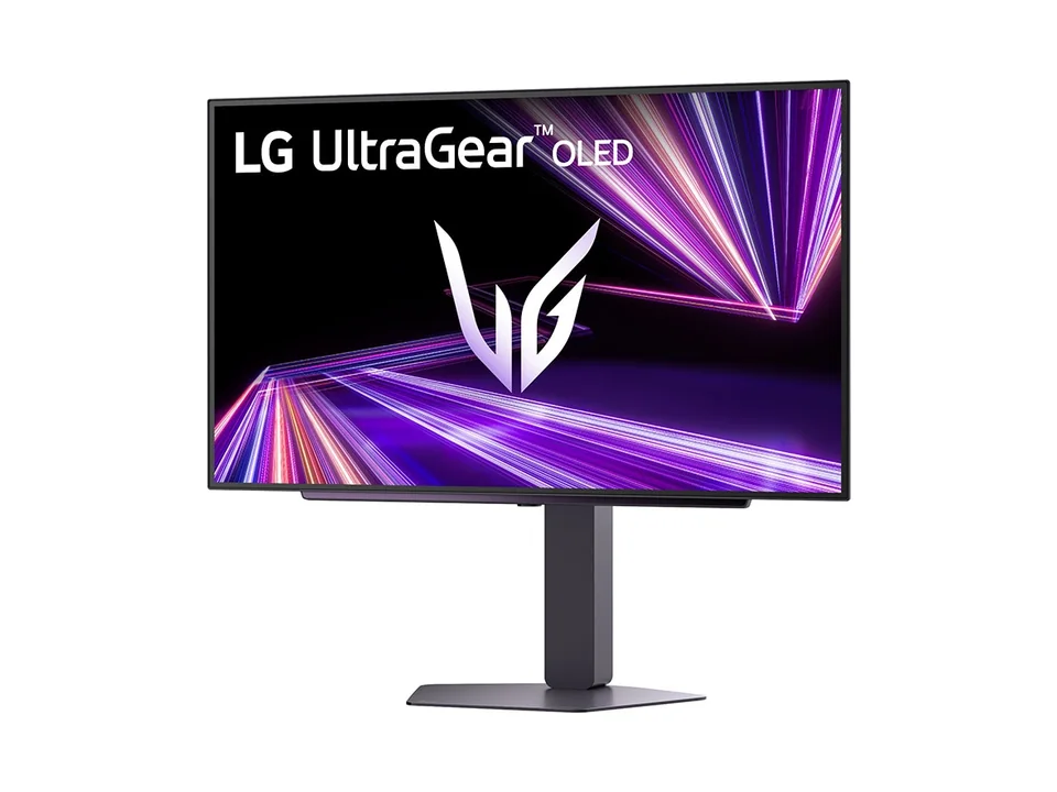 LG UltraGear 27GX704A-B OLED gaming monitor on its black stand
