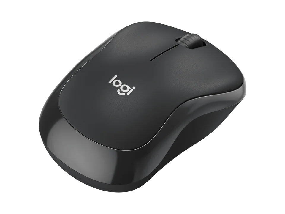 Souris Bluetooth Logitech M240 Silent coloris graphite, vue de trois quarts sur fond blanc