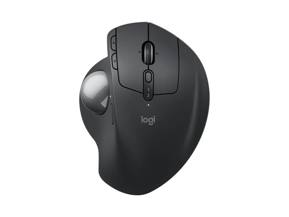 Trackball-Maus Logitech MX Ergo S in Graphit, Draufsicht auf weißem Hintergrund