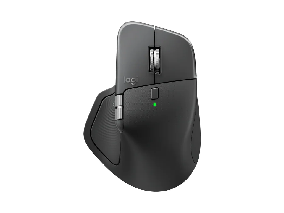 Logitech MX Master 4 mouse in graphite, top view on a transparent background