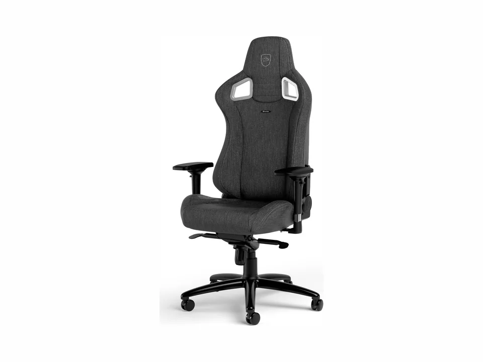 noblechairs EPIC TX gaming chair in anthracite fabric with head and lumbar pillows, front three-quarter view