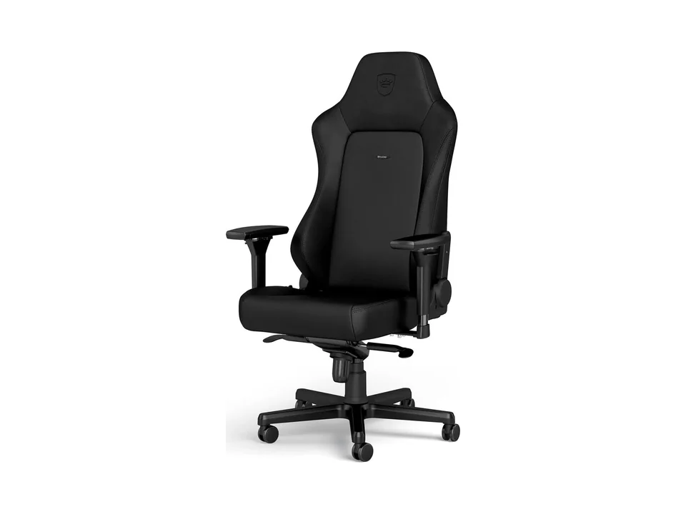 All-black noblechairs HERO Black Edition gaming chair in faux leather, three-quarter view