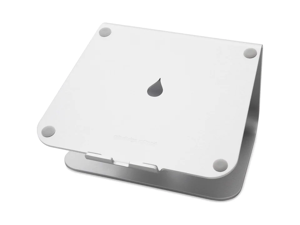 Silver Rain Design mStand aluminum laptop stand, three-quarter view on a white background