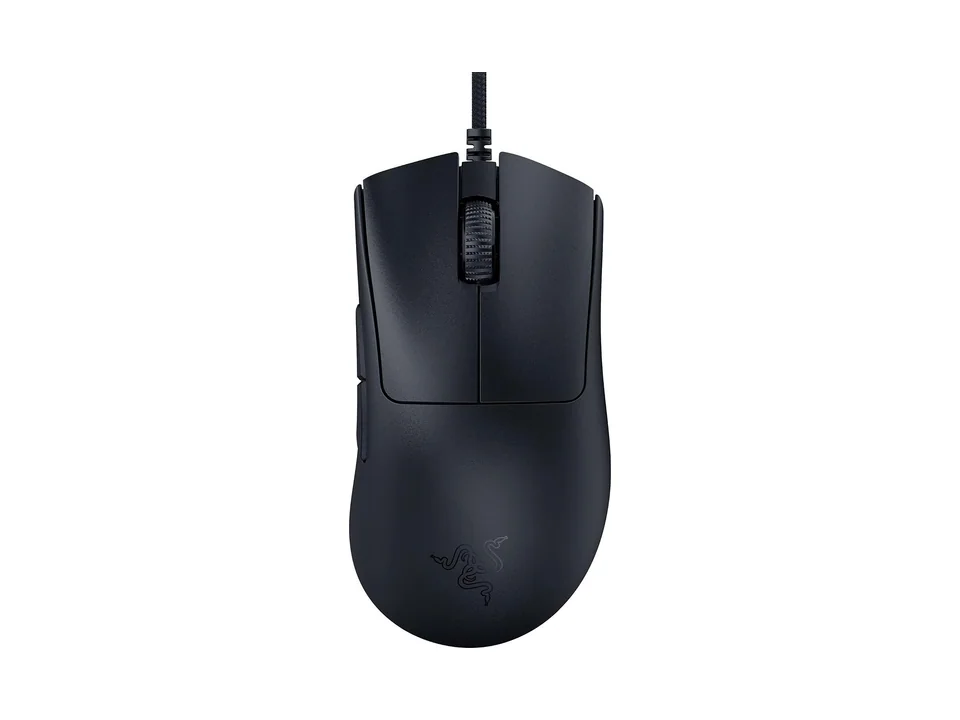 Razer DeathAdder V3 wired mouse in black, top view on a white background