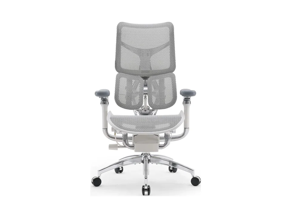 Sihoo Doro S300 ergonomic chair in white with light grey mesh and a chrome base, front view on a white background