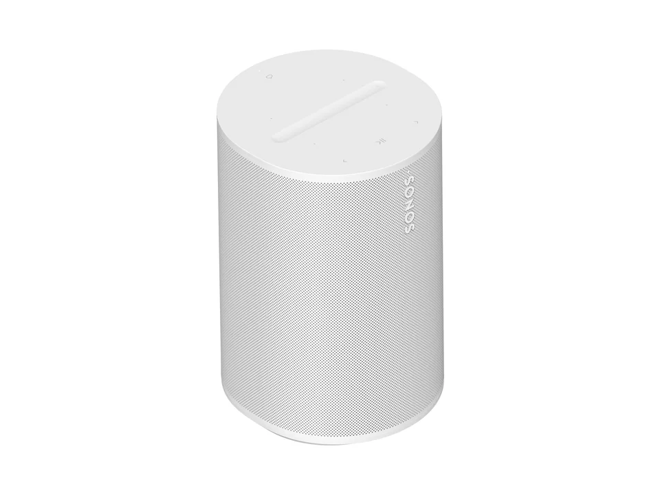White Sonos Era 100 speaker seen from above, with its touch controls on top