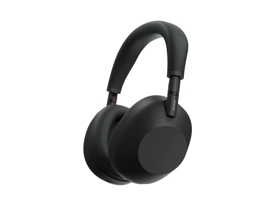 Black Sony WH-1000XM6 over-ear headphones, three-quarter view